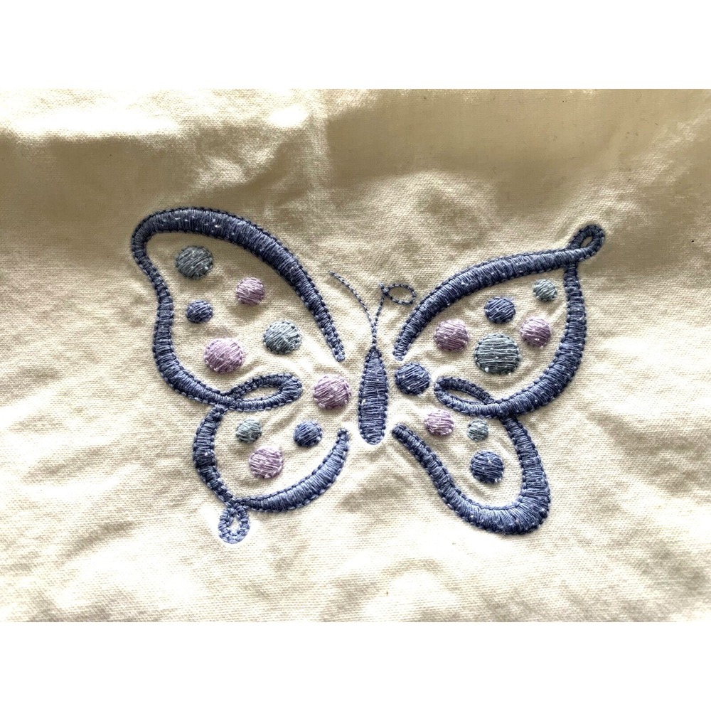 Pottery Barn Kitchen Tea Towel LOT of 2 Embroidered Butterfly Purple White